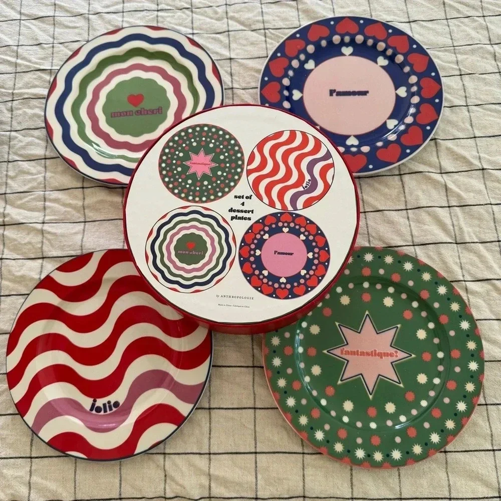 Anthropologie home maeve dessert plates colorful modern gift box hand painted